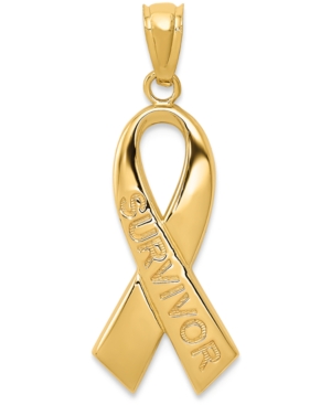image of Survivor Ribbon Charm Pendant in 14k Gold