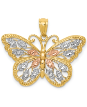 image of Butterfly Diamond-cut Charm in 14K Yellow Gold with White and Rose Rhodium