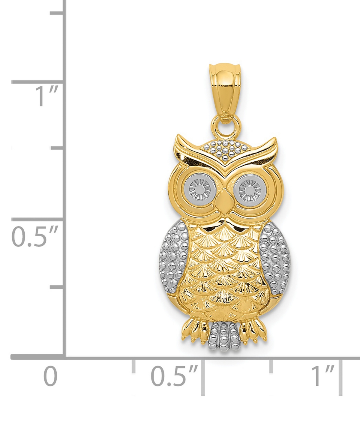 Textured Owl Charm in 14Kwith Rhodium Plating - Gold/White