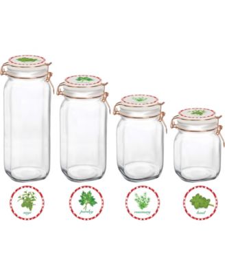 Canister with Herb Decal Ceramic Lid, Set of 4