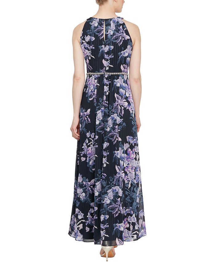 SL Fashions Halter Floral-Print Maxi Gown - Macy's