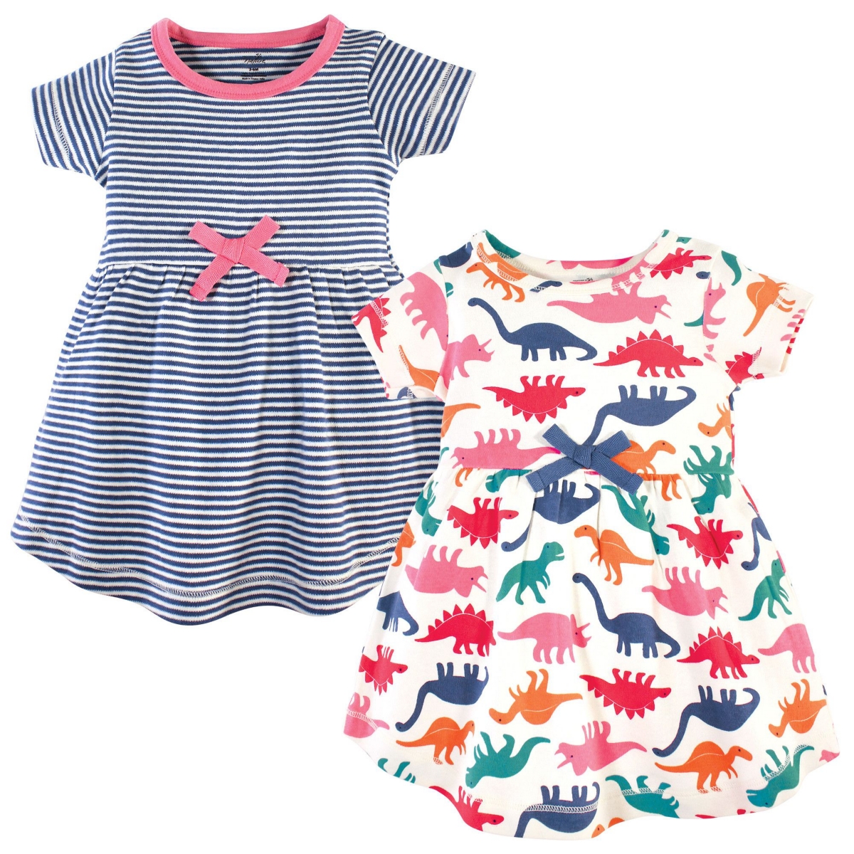 Touched by Nature Little Girls Organic Cotton Dress Duo Short and Long Sleeve Styles - Dinosaurs