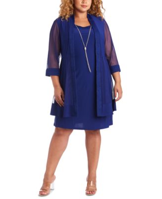 R & M Richards Women's Plus Size Necklace Dress & Sparkle Jacket Blue Size 14
