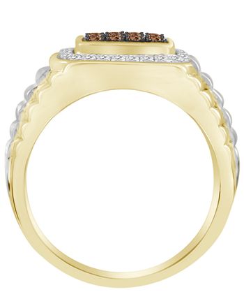Macy's - Men's Brown & White Diamond (1/2 ct. t.w.) Ring in 10k Yellow & White Gold