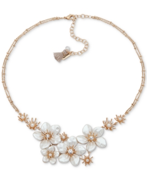 image of lonna & lilly Gold-Tone Crystal & Imitation Pearl Flower Double-Chain Statement Necklace, 16