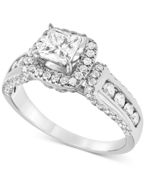 image of Diamond (1-1/2 ct. t.w.) Princess Halo Engagement Ring in 14k White Gold