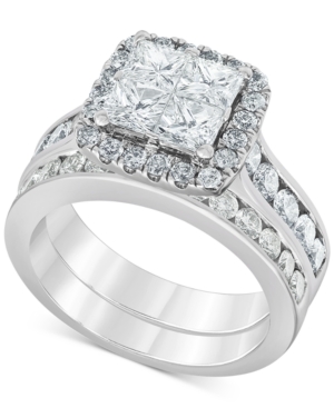 image of Diamond (2-7/8 ct. t.w.) Princess Quad Cluster Bridal Set in 14k White Gold