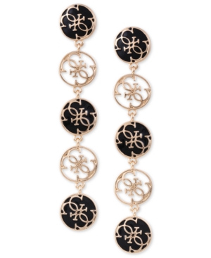 image of Guess Gold-Tone & Jet Circle Logo Linear Drop Earrings