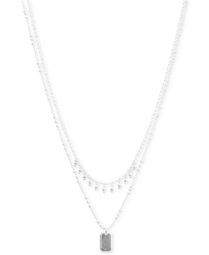 image of Lucky Brand Silver-Tone Rock Crystal Rectangle Layered Pendant Necklace, 15