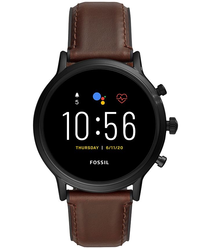 Fossil Tech Gen 5 Carlyle HR Brown Leather Strap Smart Watch 44mm, Powered by Wear OS by Google 
