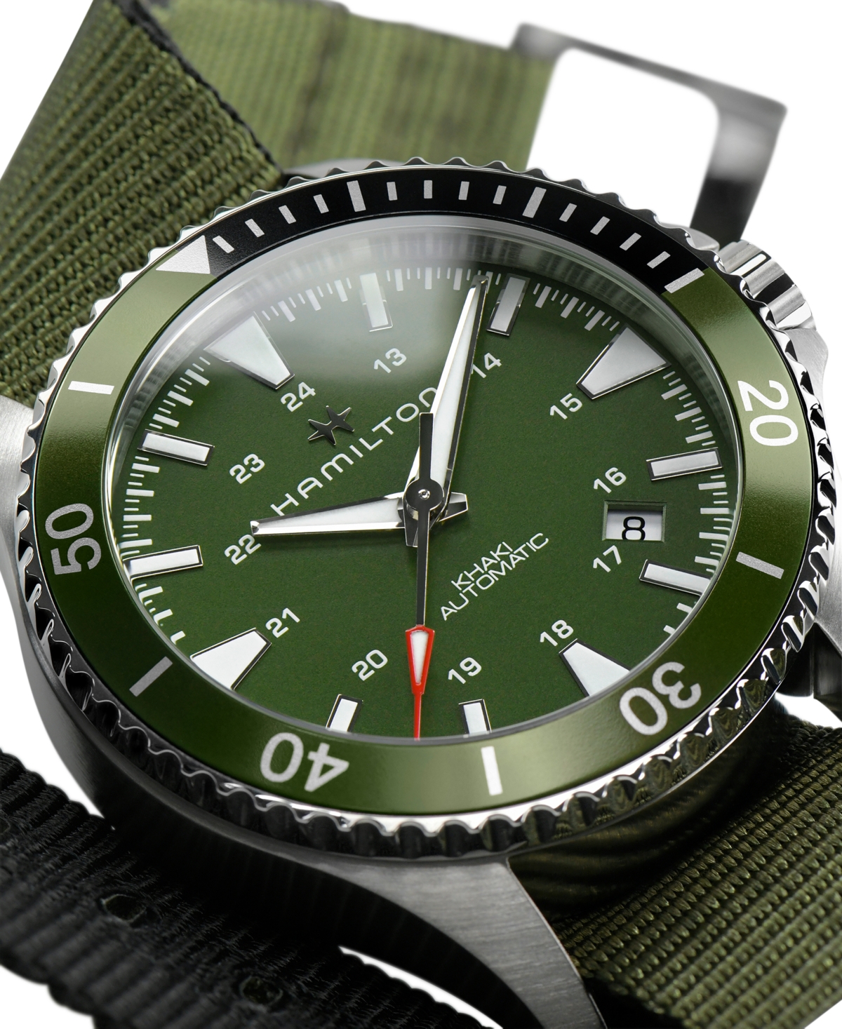 Shop Hamilton Unisex Swiss Automatic Scuba Green Nato Strap Watch 40mm