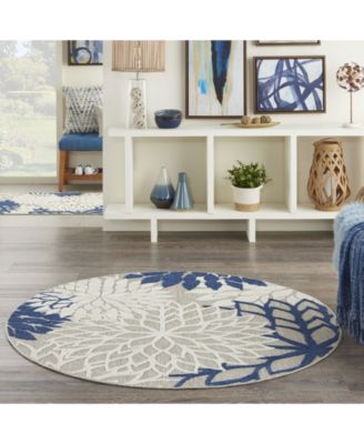 Aloha ALH05 Ivory and Navy 5'3" Round Rug