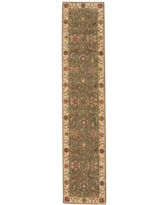 Living Treasures LI04 Green 2'6" x 12' Runner Rug