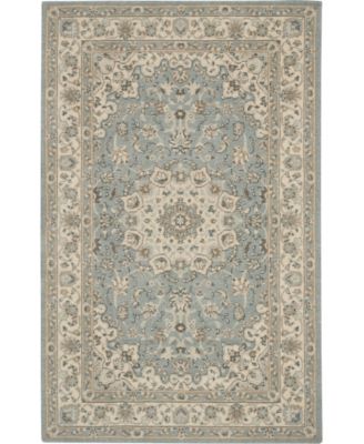 Living Treasures LI15 Aqua and Ivory 3'6" x 5'6" Area Rug