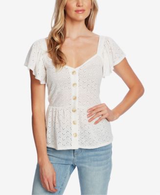 CeCe - Peplum-Hem Eyelet-Embroidered Top