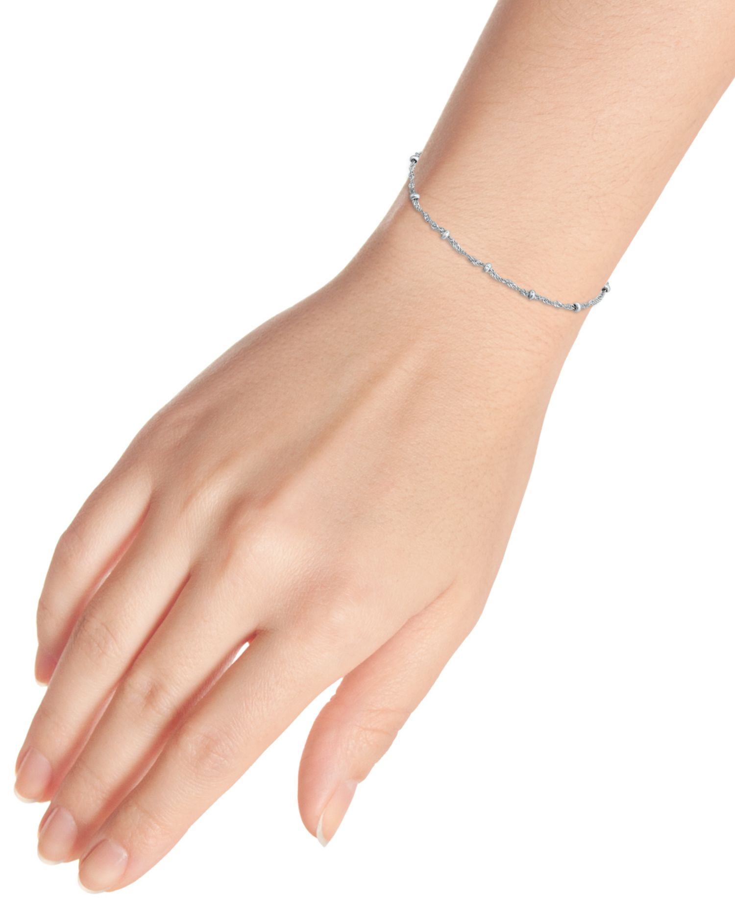 Sterling Silver Bracelet, 7-1/4" Singapore Small Beaded Chain