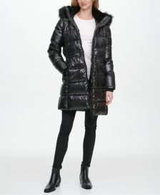 High-Shine Faux-Fur-Trim Hooded Puffer Coat, Created for Macy's