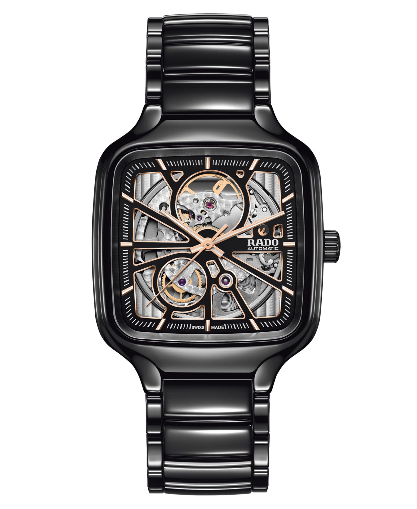 Часы Rado Unisex Swiss Automatic True Square Open Heart Black Ceramic Bracelet Watch 38x38mm — фото 1