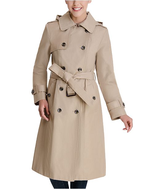 London Fog Double-Breasted Hooded Water-Resistant Trench Coat & Reviews ...