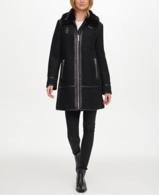 DKNY Faux-Fur & Faux-Leather-Trim Coat - Macy's