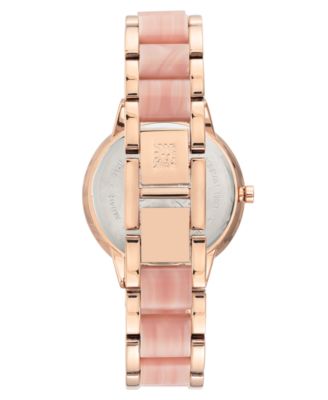 Women's Rose Gold-Tone & Pink Marble Acrylic Bracelet Watch 37mm