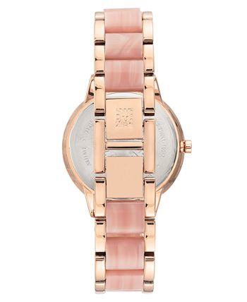 Anne Klein - Women's Rose Gold-Tone & Pink Marble Acrylic Bracelet Watch 37mm