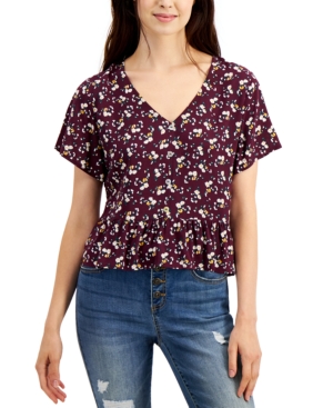 image of Freshman Juniors- Flutter-Sleeve Peplum Blouse