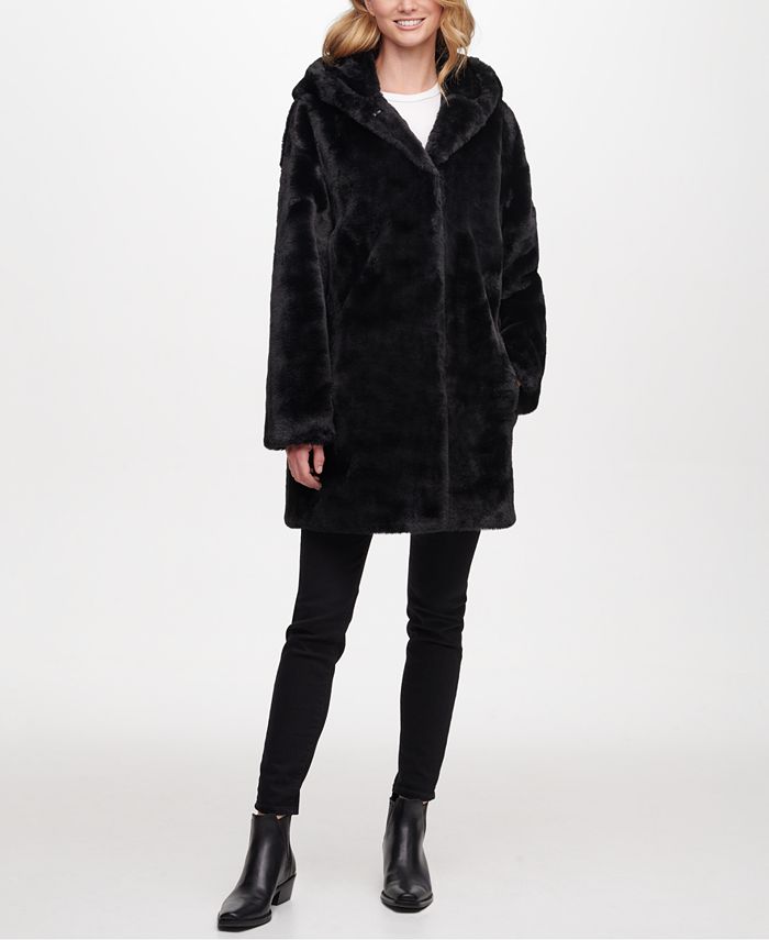 DKNY Hooded Faux-Fur Coat - Macy's