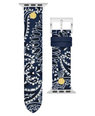 Tory Burch - Women's Navy Bandana-Print Band For Apple Watch&reg; Leather Strap 38mm/40mm