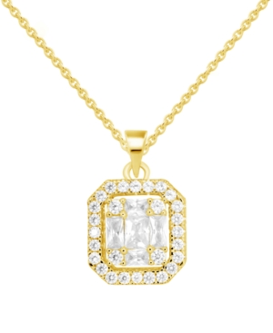 image of Cubic Zirconia Rectangle Halo Pendant Necklace, 16