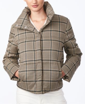 Collection B Juniors' Cropped Plaid Puffer Coat - Macy's