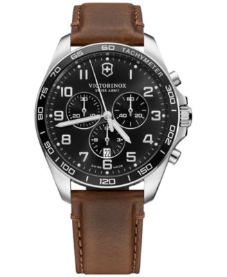 Victorinox - Men's Chronograph FieldForce Classic Brown Leather Strap Watch 42mm