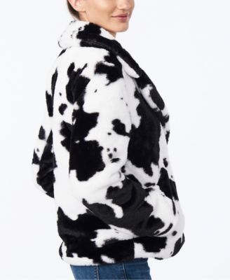 Collection B Juniors' Cow-Print Faux-Fur Jacket, Created for Macy's
