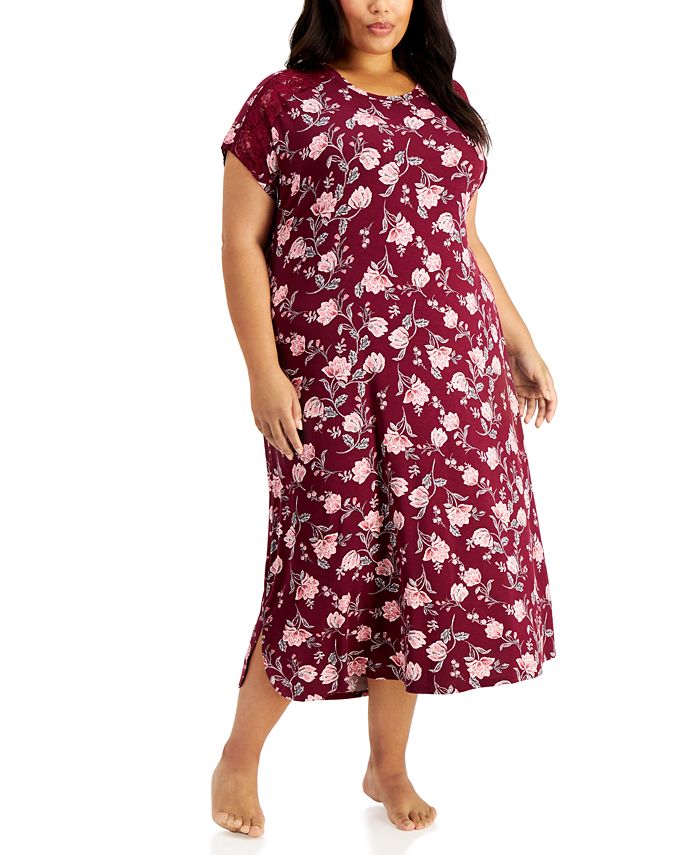 Charter Club Plus Size Short Sleeve Long Nightgown, Created for Macy's ...