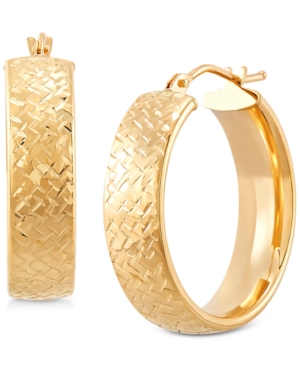 image of Small Weave Texture Wide Tube Hoop Earrings in 14k Gold