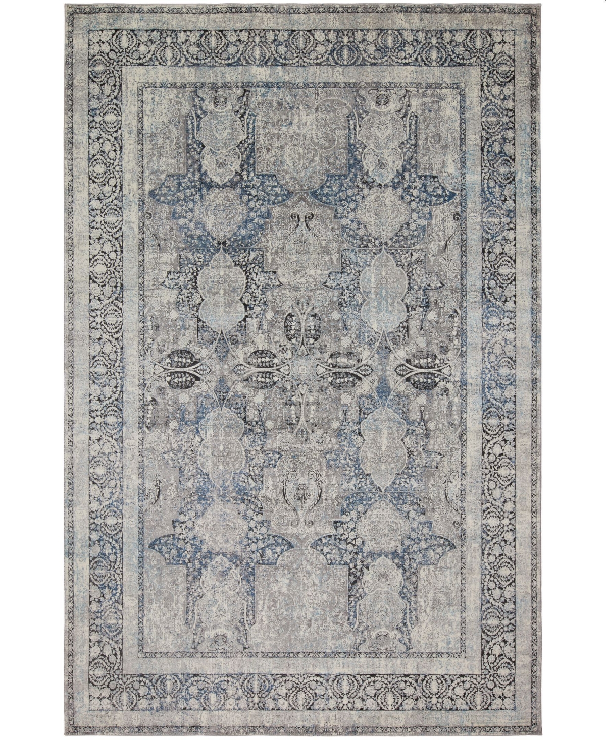 Sunbrella Classic Sc-02 Gray/Navy 4' x 6' Area Rug - Gray/Navy