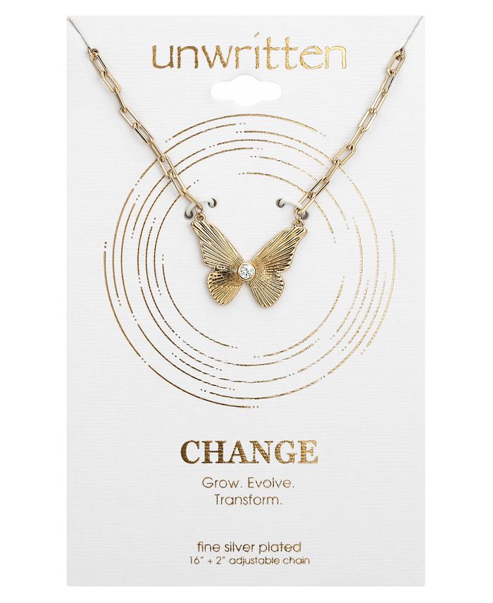 Unwritten - Crystal Butterfly Pendant Necklace in Gold-Flash, 16" + 2" extender