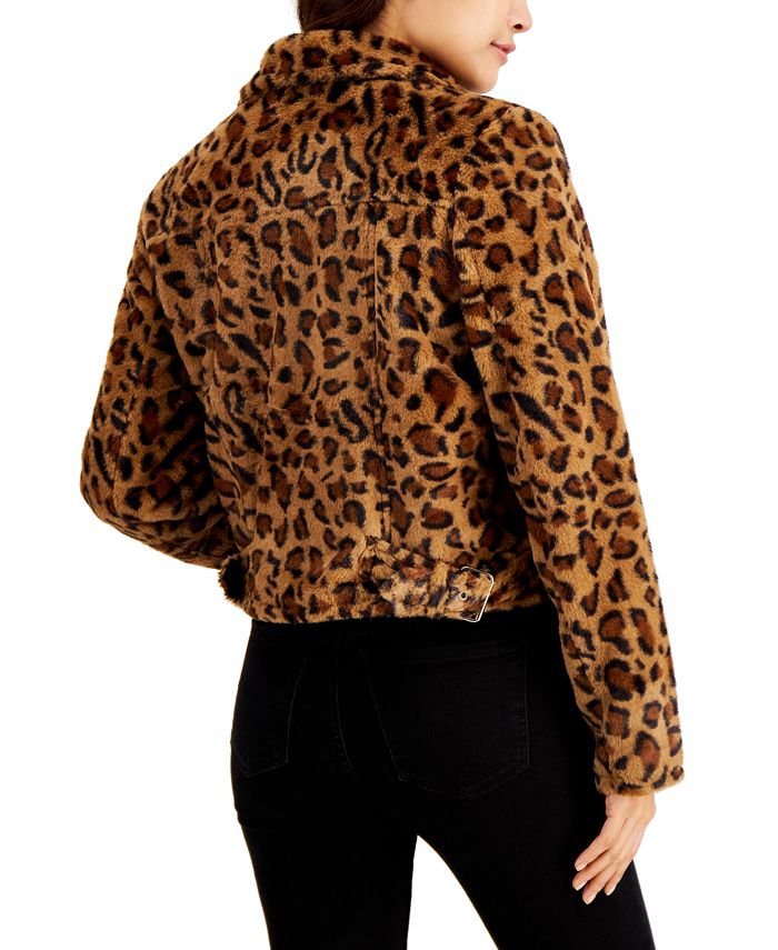 Jou Jou Juniors' Faux-Fur Leopard-Print Moto Jacket & Reviews - Coats ...