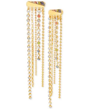 image of Steve Madden Gold-Tone Multicolor Crystal Chain-Fringe Statement Earrings