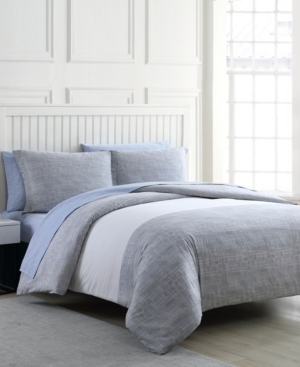 Shop Poppy & Fritz Closeout!  Connery Stripe Cotton 3 Piece Duvet Cover Set, King In Heather Gray