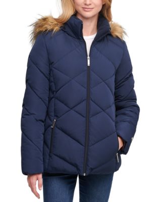 Tommy Hilfiger Faux-Fur-Trim Hooded Puffer Coat, Created for Macy's ...