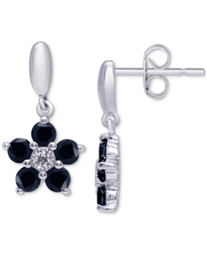 image of Sapphire Flower Drop Earrings (1-1/2 ct. t.w.) in Sterling Silver