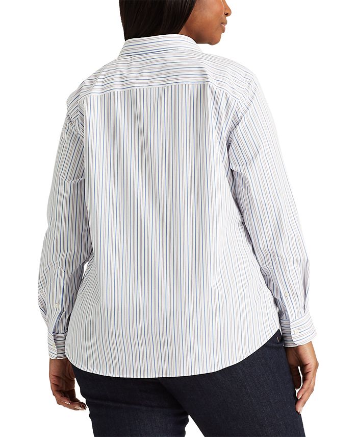 Lauren Ralph Lauren Plus-Size Pinstripe Easy Care Cotton Shirt - Macy's