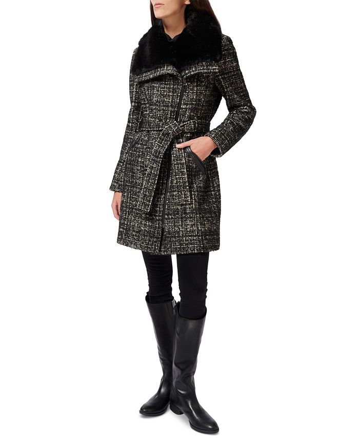 Via Spiga Asymmetrical Faux-Fur-Collar Coat, Created for Macy's - Macy's