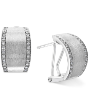 image of Effy Diamond Satin Finish Hoop Earrings (1/6 ct. t.w.) in Sterling Silver