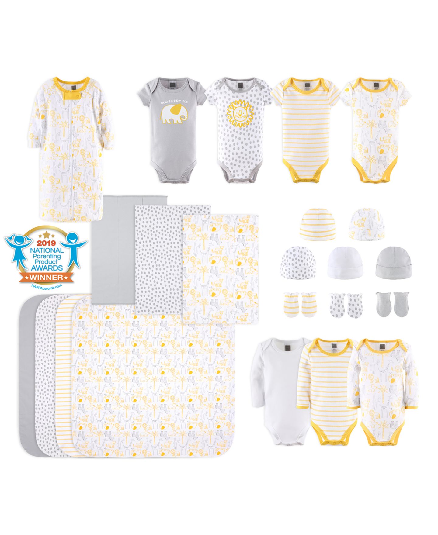 Комплекты The Peanutshell Layette Gift Set Girls, Yellow Safari, 23 Essential Pieces для мальчиков-малышей, цвет: Разноцветный — фото 1