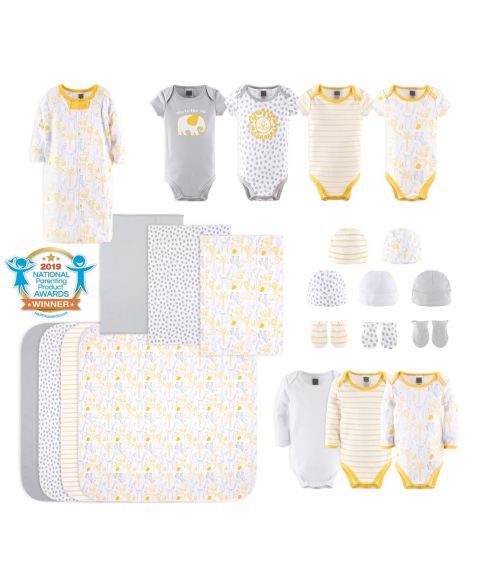 Комплекты The Peanutshell Layette Gift Set Girls, Yellow Safari, 23 Essential Pieces для мальчиков-малышей, цвет: Разноцветный