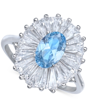 image of Cubic Zirconia Tapered Flower Oval & Baguette Ring (5-3/8 ct. t.w.) in Sterling Silver (Also Available in Orange, Blue, and Light Blue)