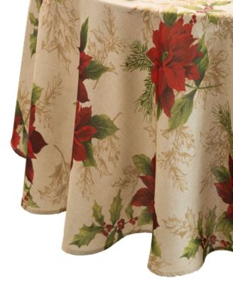 Festive Poinsettia Holiday Oval Tablecloth, 60" x 84"