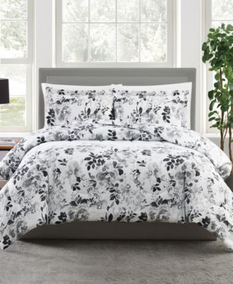 Black and White Floral-Print saving 3-Pc.Comforter Sets,